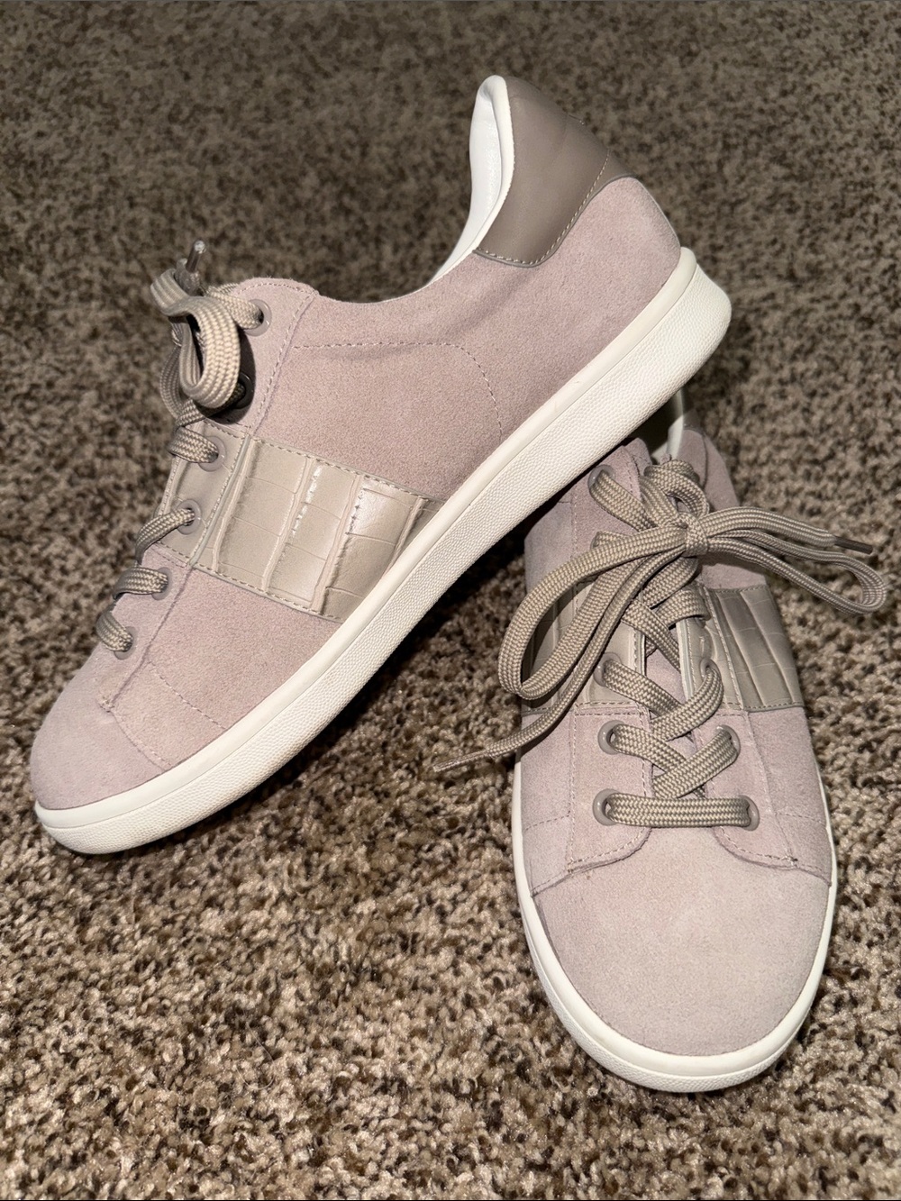 Sam Edelman Sneakers Size 8 Womens Marquette Taupe Gray Suede Leather Croc Panel